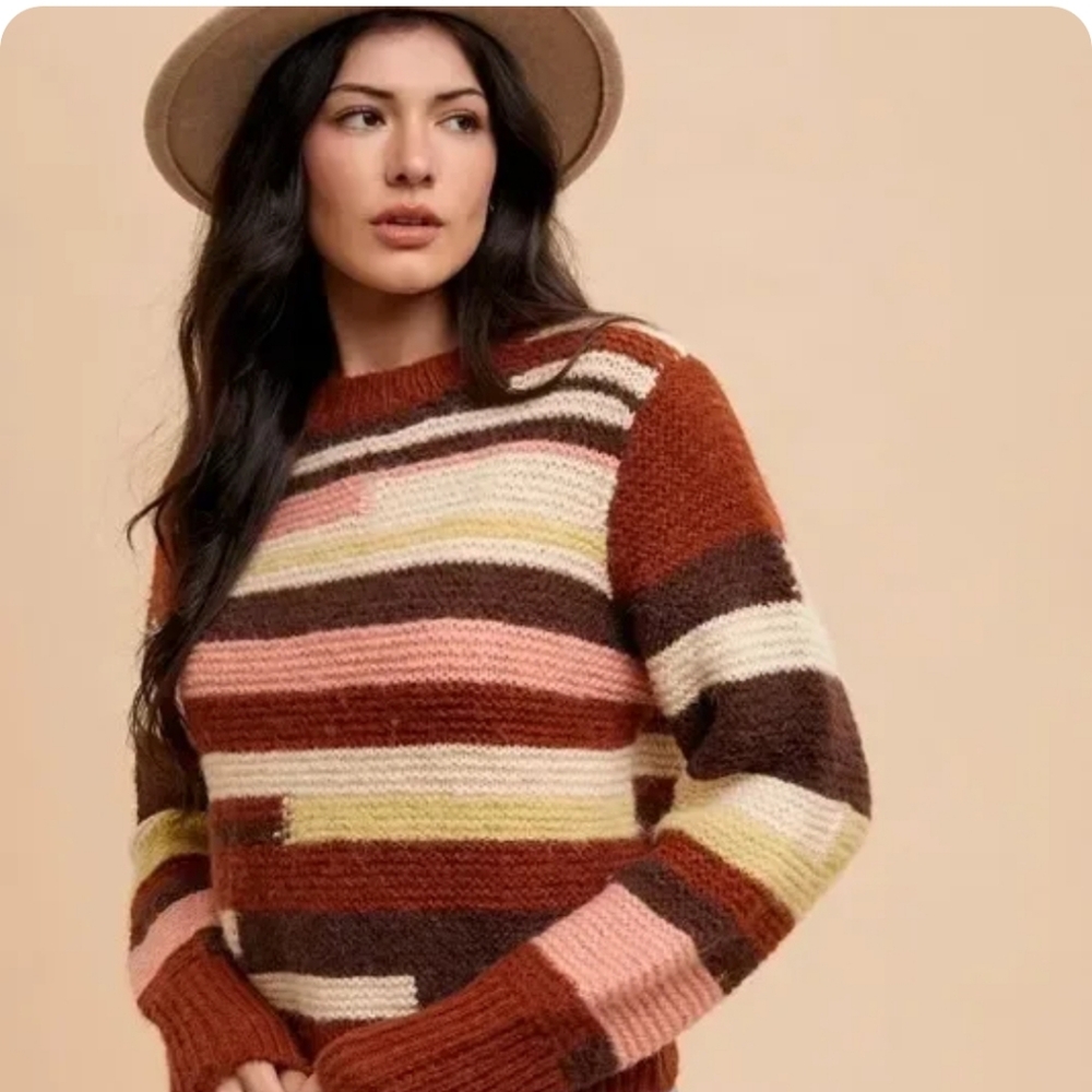 Cozy Patterned Women's Sweater in Brown, Pink, and Cream - Picture 7 of 8
